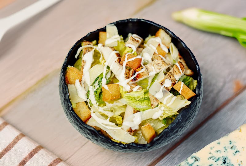 Caesar salad with romaine lettuce, croutons, and parmesan