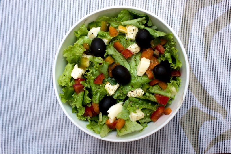 Greek salad with olives, feta cheese, and fresh vegetables