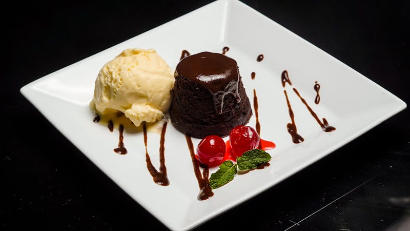 Chocolate lava cake with vanilla ice cream